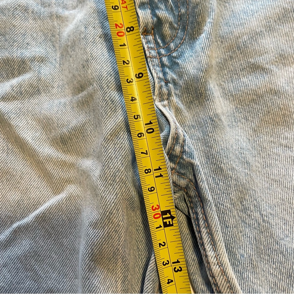 Zara 90s Relaxed Tall High Rise Flare Leg Jeans | Light Wash Distressed - Picture 8 of 9